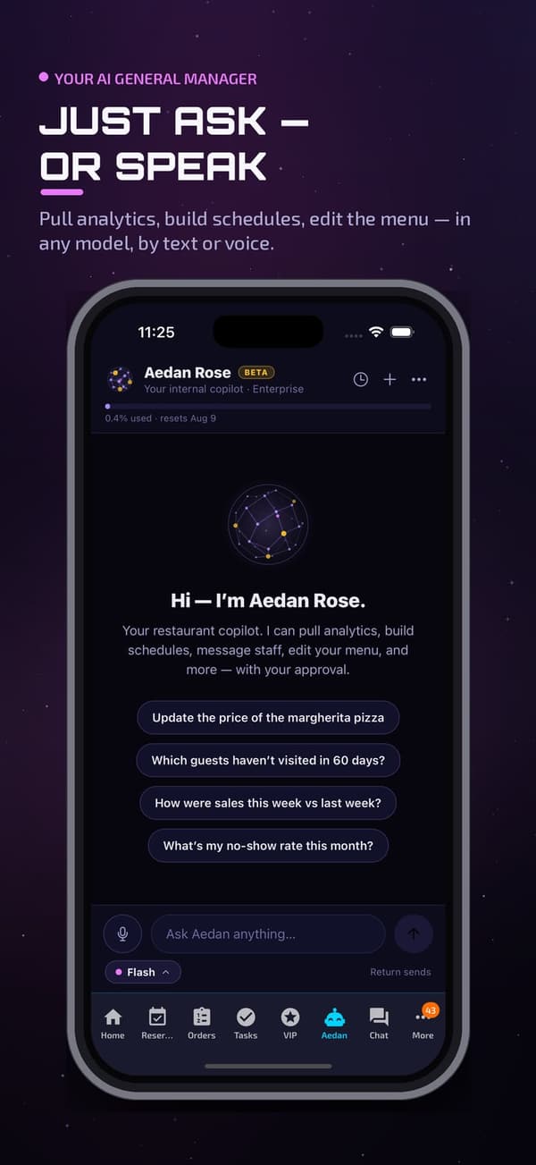 Aedan Rose app: Aedan AI copilot answering questions by text or voice