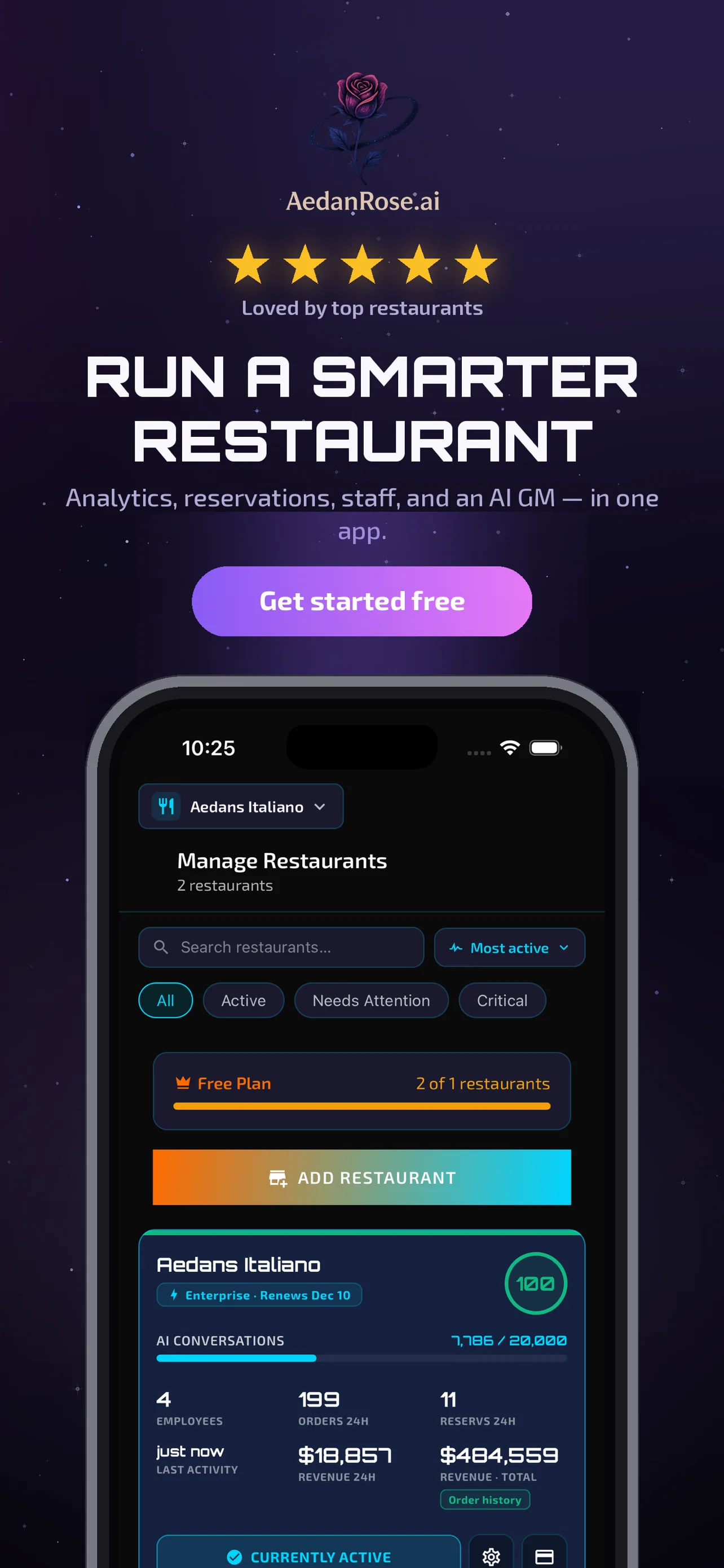 Aedan Rose guest chat on an iPhone, answering menu questions and recommending a dish in real time